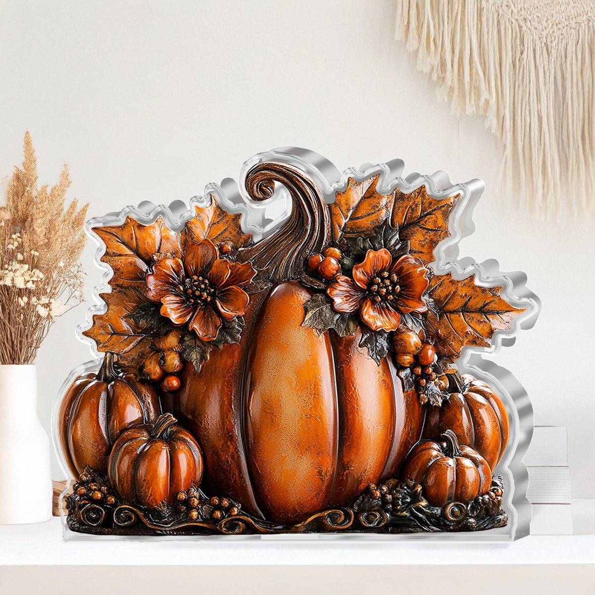 Autumn Custom Shaped 2D Print Acrylic Plaque Pumpkin & Petals