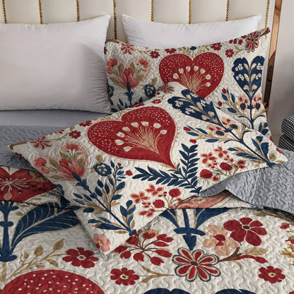 Lorva All Season Quilt 3-Piece Set Charming Floral Heart