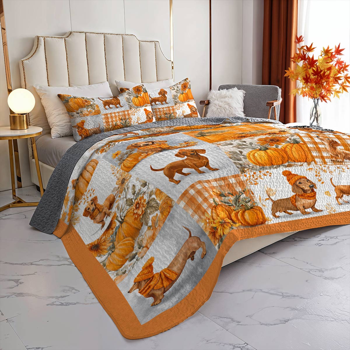 Dachshund Lorva All Season Quilt 3-Piece Set Happy Fall