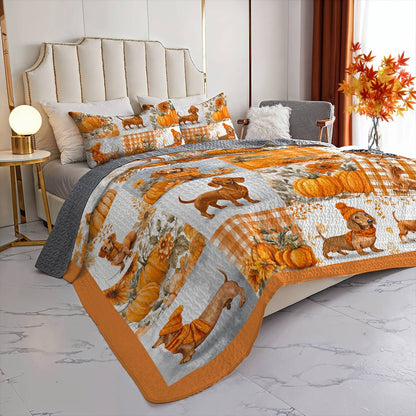 Dachshund Lorva All Season Quilt 3-Piece Set Happy Fall