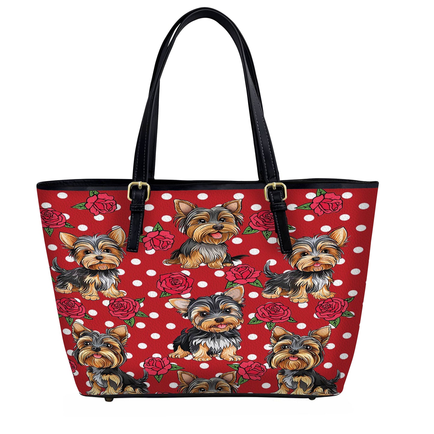 Lorva Leather Tote Bag Charming Rose Yorkie