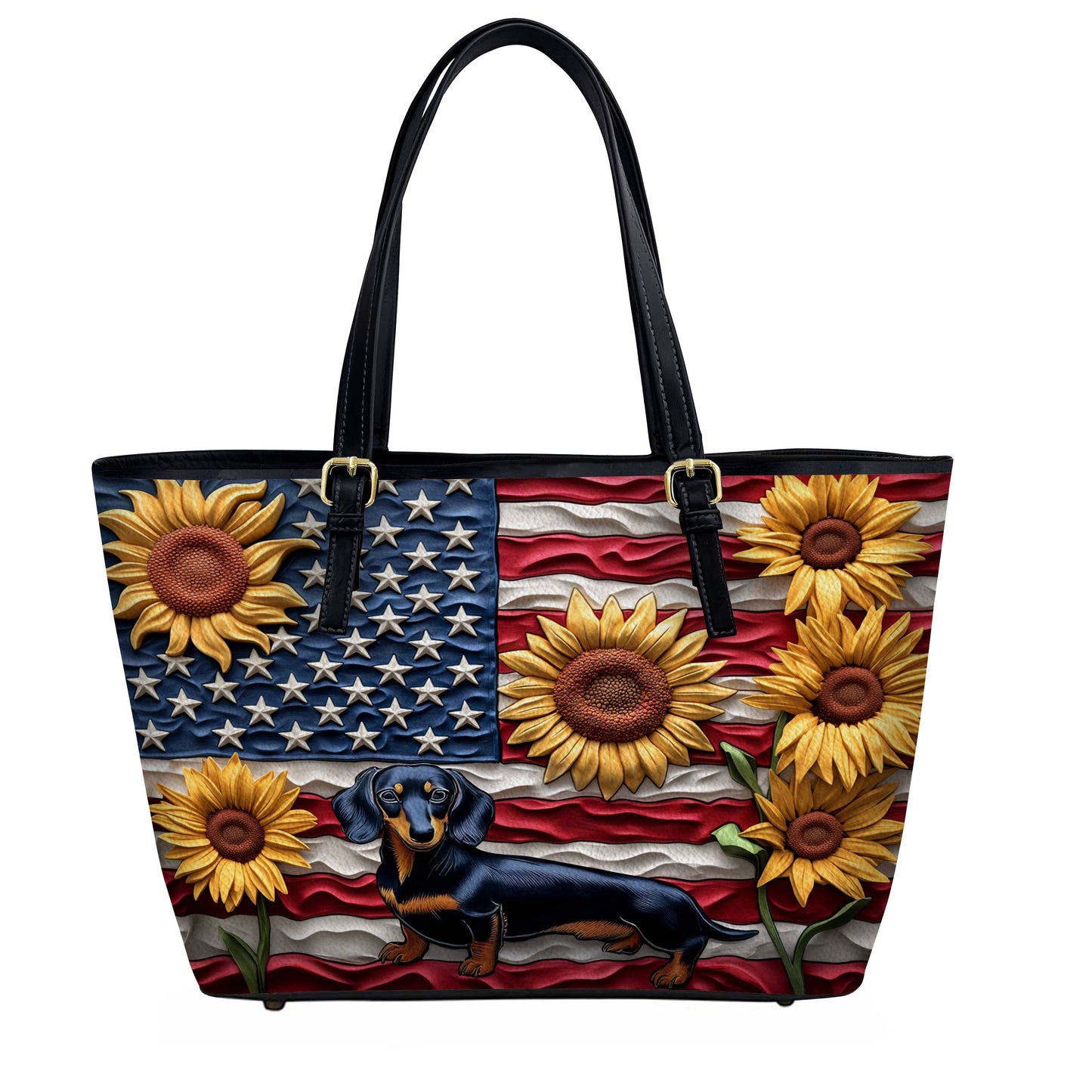 Lorva Dachshund Leather Tote Bag American Bloom