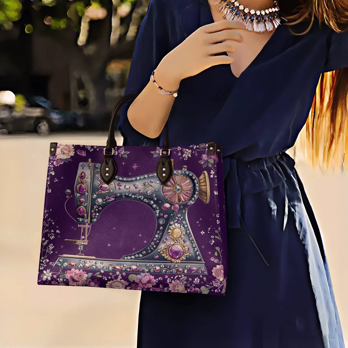 Lorva Sewing Leather Bag Purple Spark
