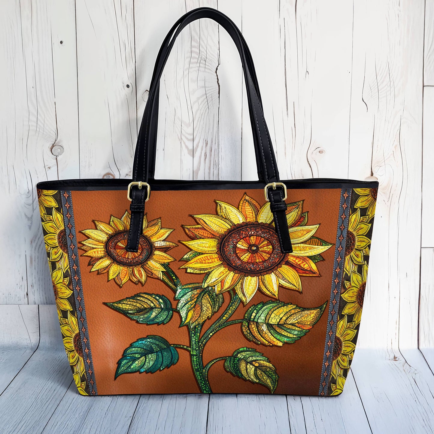Lorva Sunflower Leather Tote Bag Two Hearts