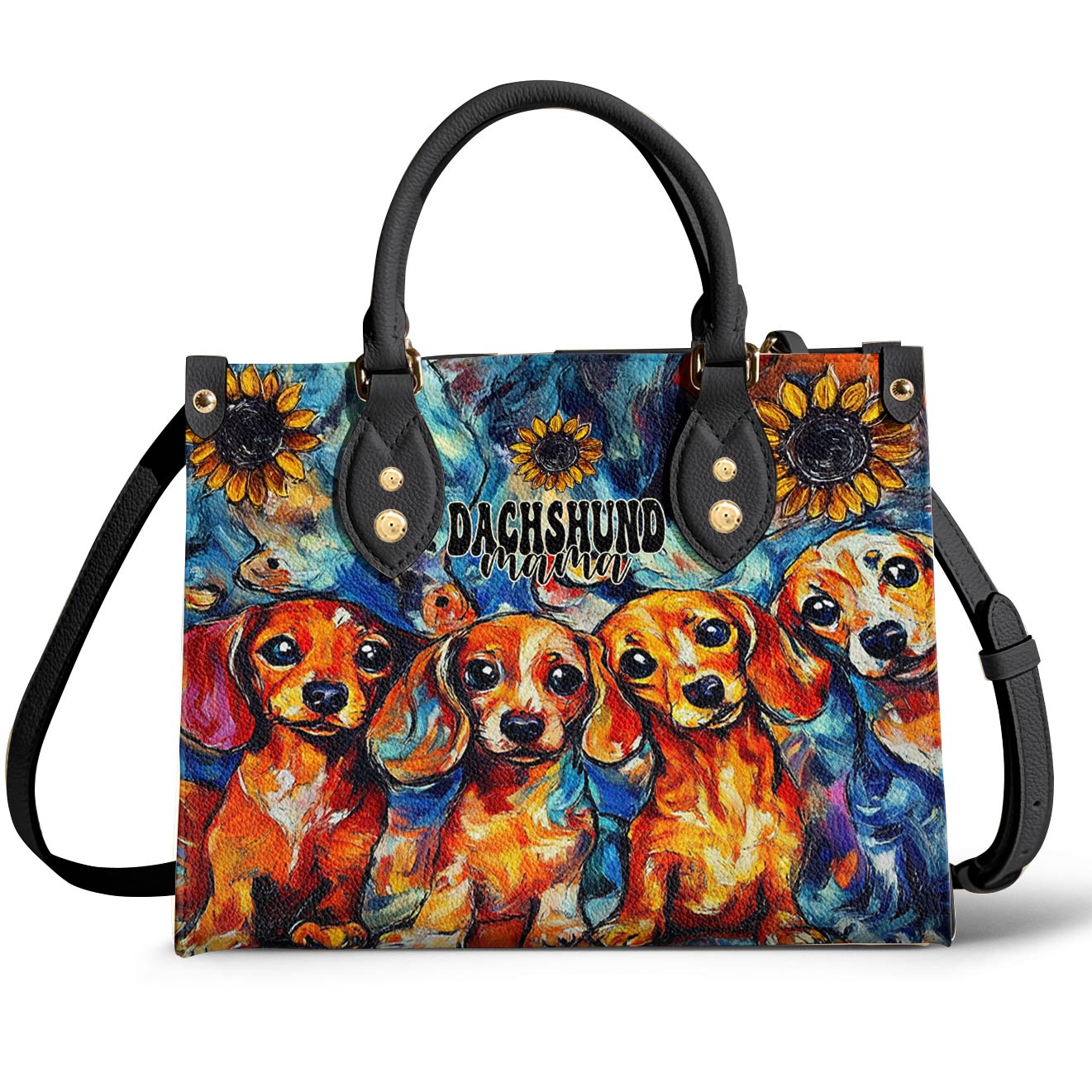 Lorva Dachshund Leather Bag Sunflower Dachshund Mama