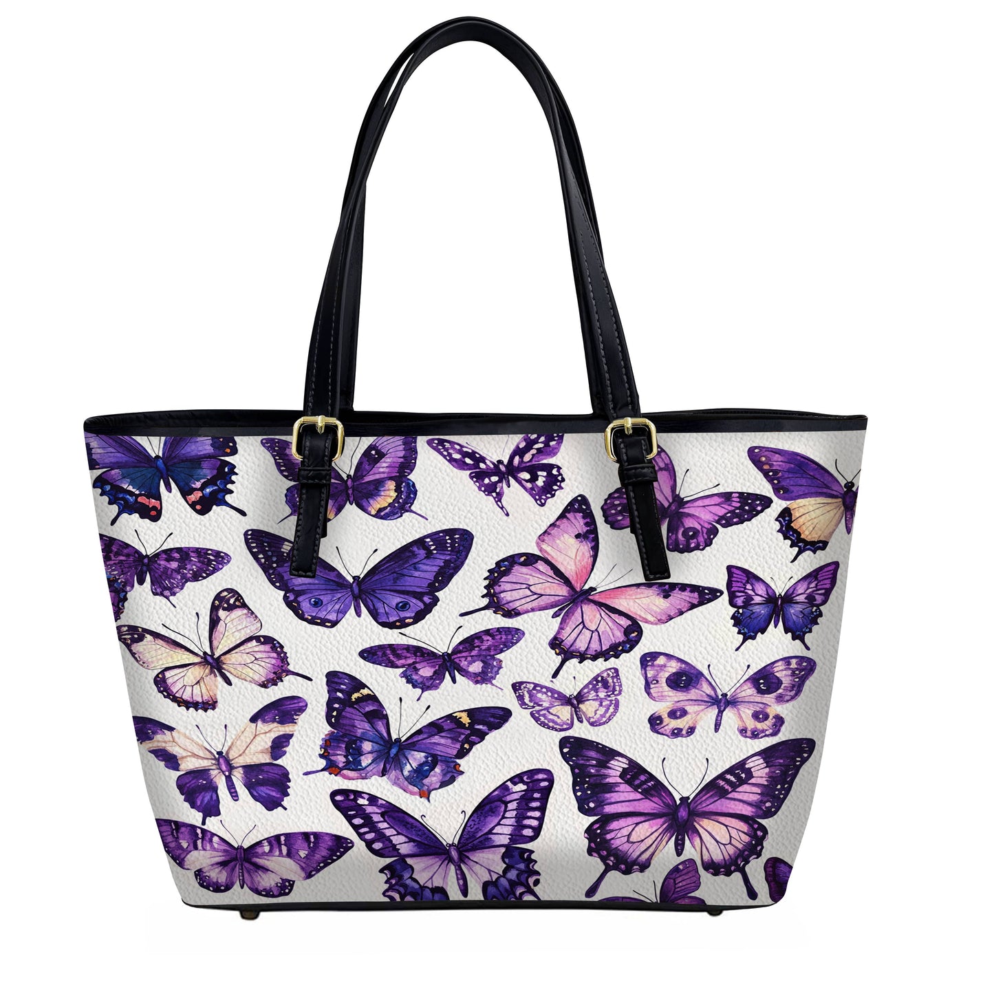 Lorva Leather Tote Bag Purple Butterfly Garden