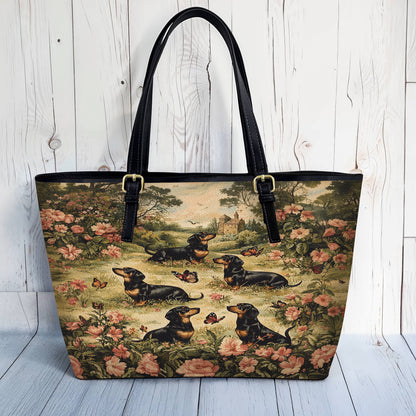 Lorva Leather Tote Bag Dachshund Garden Manor