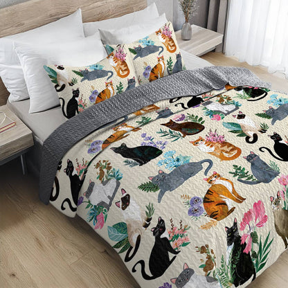 Lorva All Season Quilt 3-Piece Set Botanical Cats