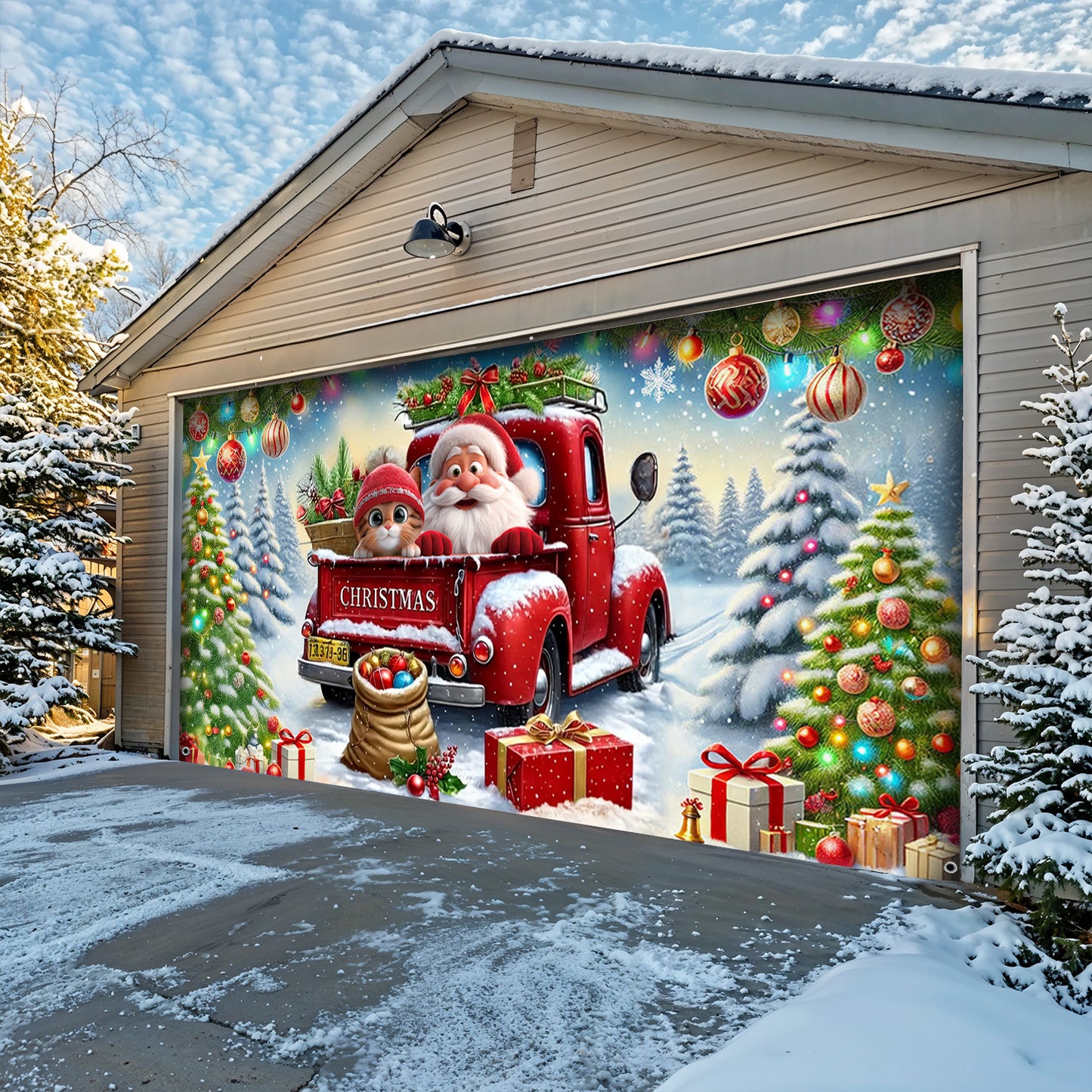 Lorva Christmas Garage Door Banner Decoration Happy Trip