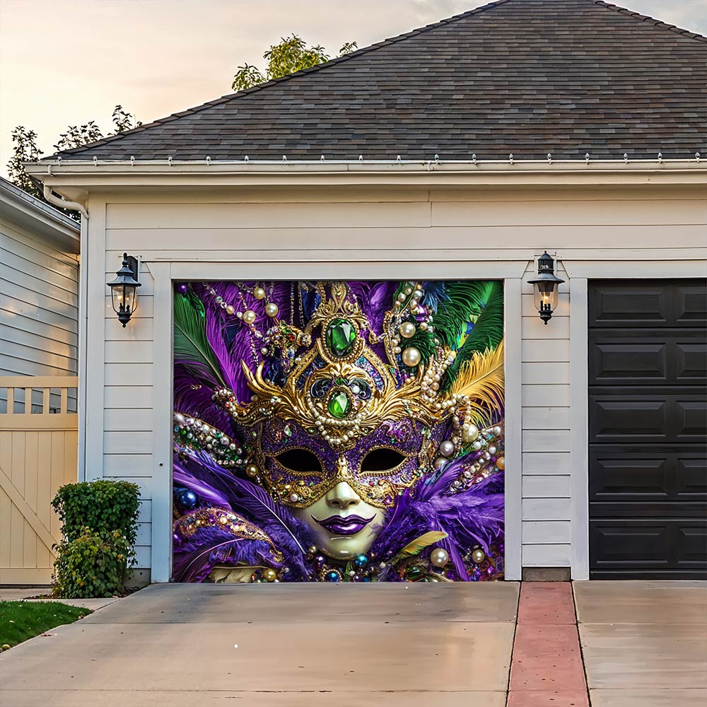 Lorva Garage Door Banner Decoration Royal Mardi Mask