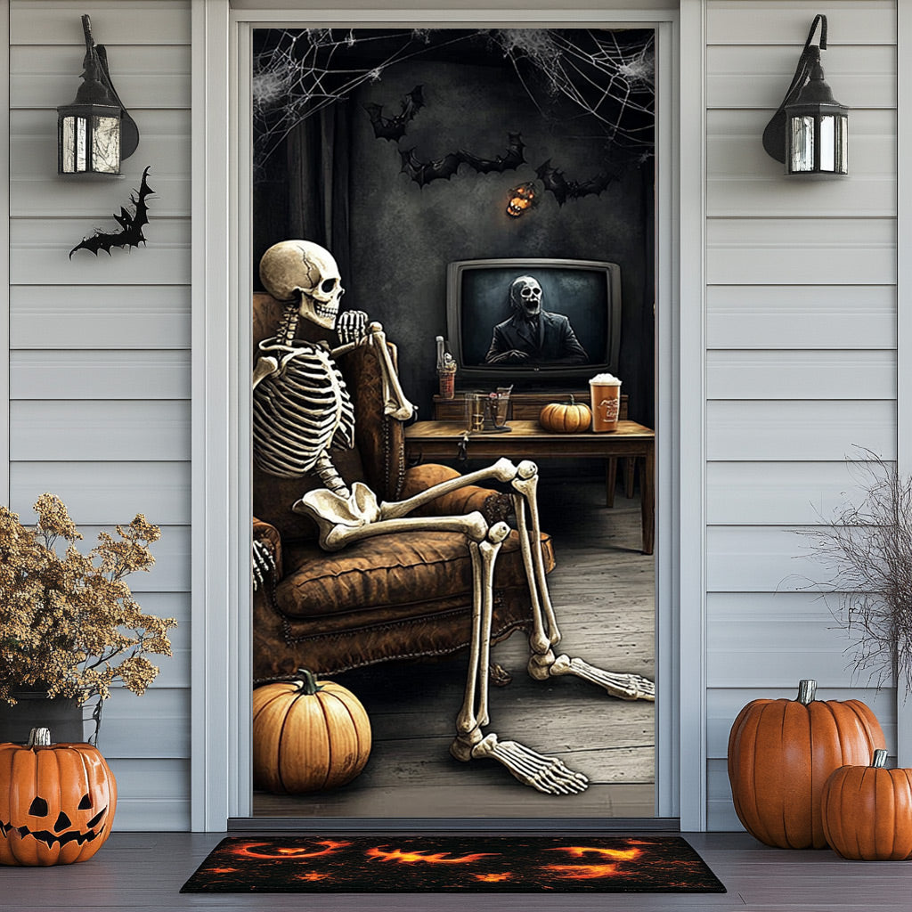 Lorva Halloween Door Cover Skeleton Movie Night