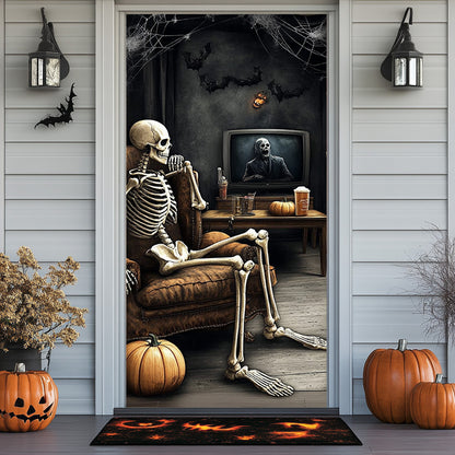 Lorva Halloween Door Cover Skeleton Movie Night