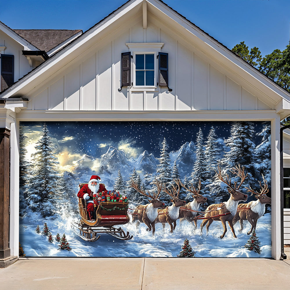 Lorva Christmas Garage Door Banner Decoration  Majestic Santa’s Christmas Reindeer Team