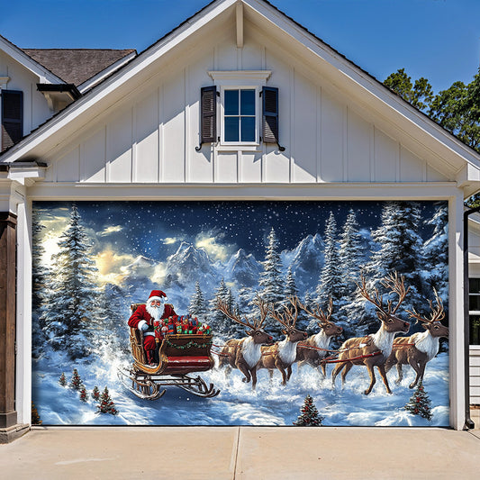 Lorva Christmas Garage Door Banner Decoration  Majestic Santa’s Christmas Reindeer Team