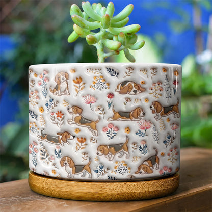 Lorva Beagle Flat Print Ceramic Plant Pot Happy Field Flowers