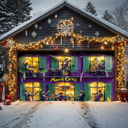 Lorva Garage Door Banner Decoration Mardi Gras Jazz Balcony