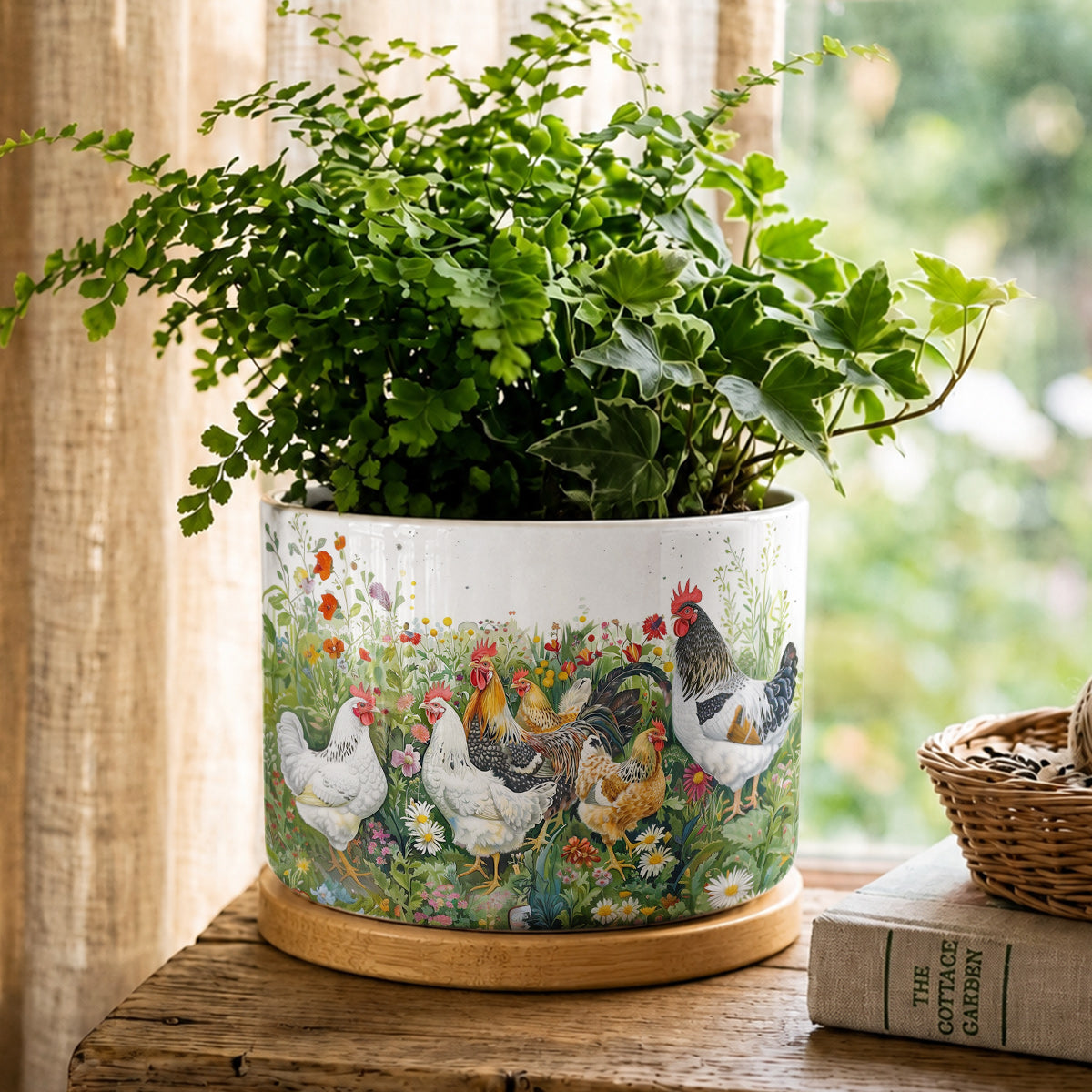 Lorva Chicken Ceramic Plant Pot Charming Flower Garden
