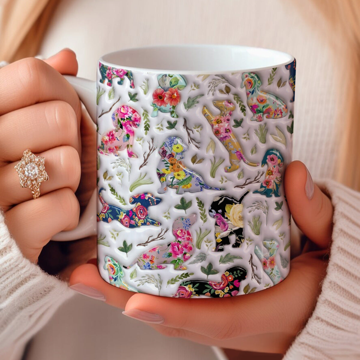 Lorva Dachshund Flat Print Mug Charming Floral Dachshund