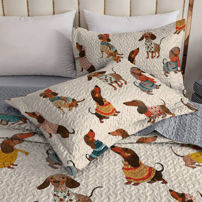 Dachshund Lorva All Season Quilt 3-Piece Set Happy Holiday