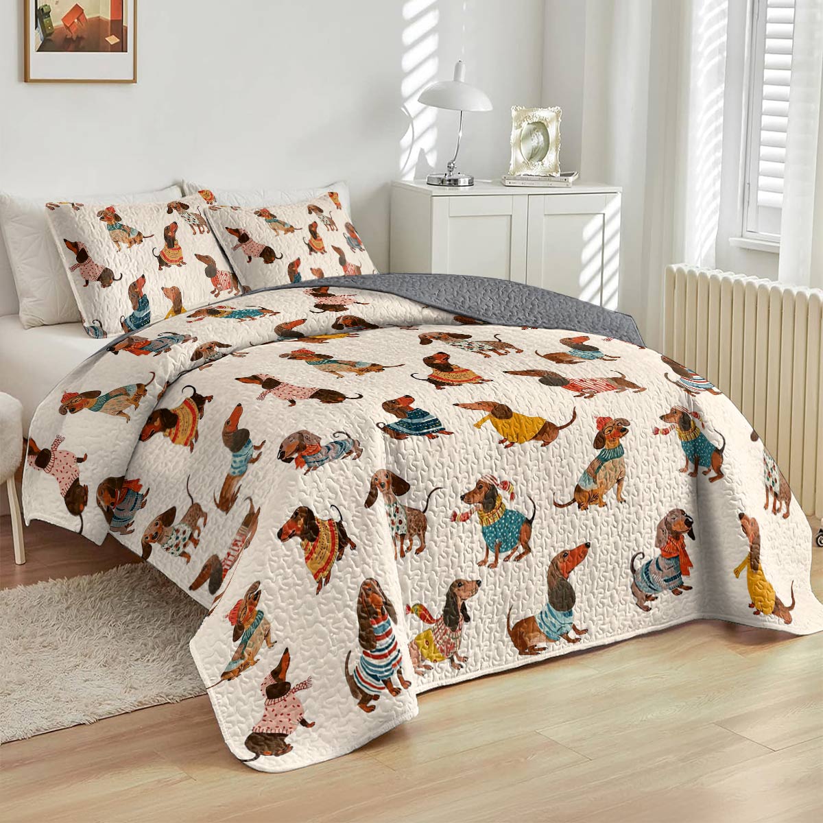 Dachshund Lorva All Season Quilt 3-Piece Set Happy Holiday