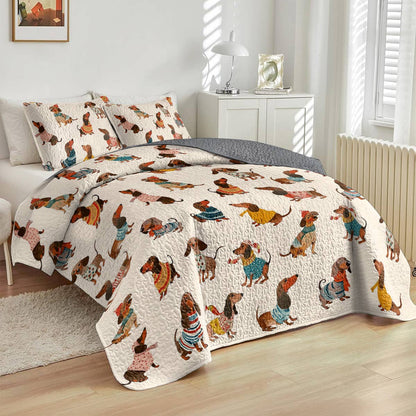 Dachshund Lorva All Season Quilt 3-Piece Set Happy Holiday