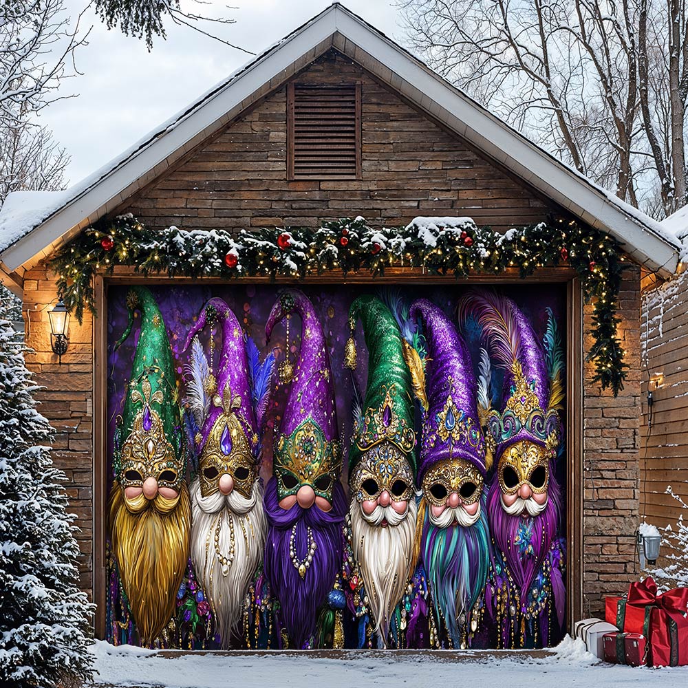 Lorva Mardi Gras Garage Door Banner Decoration Happy Gnomes