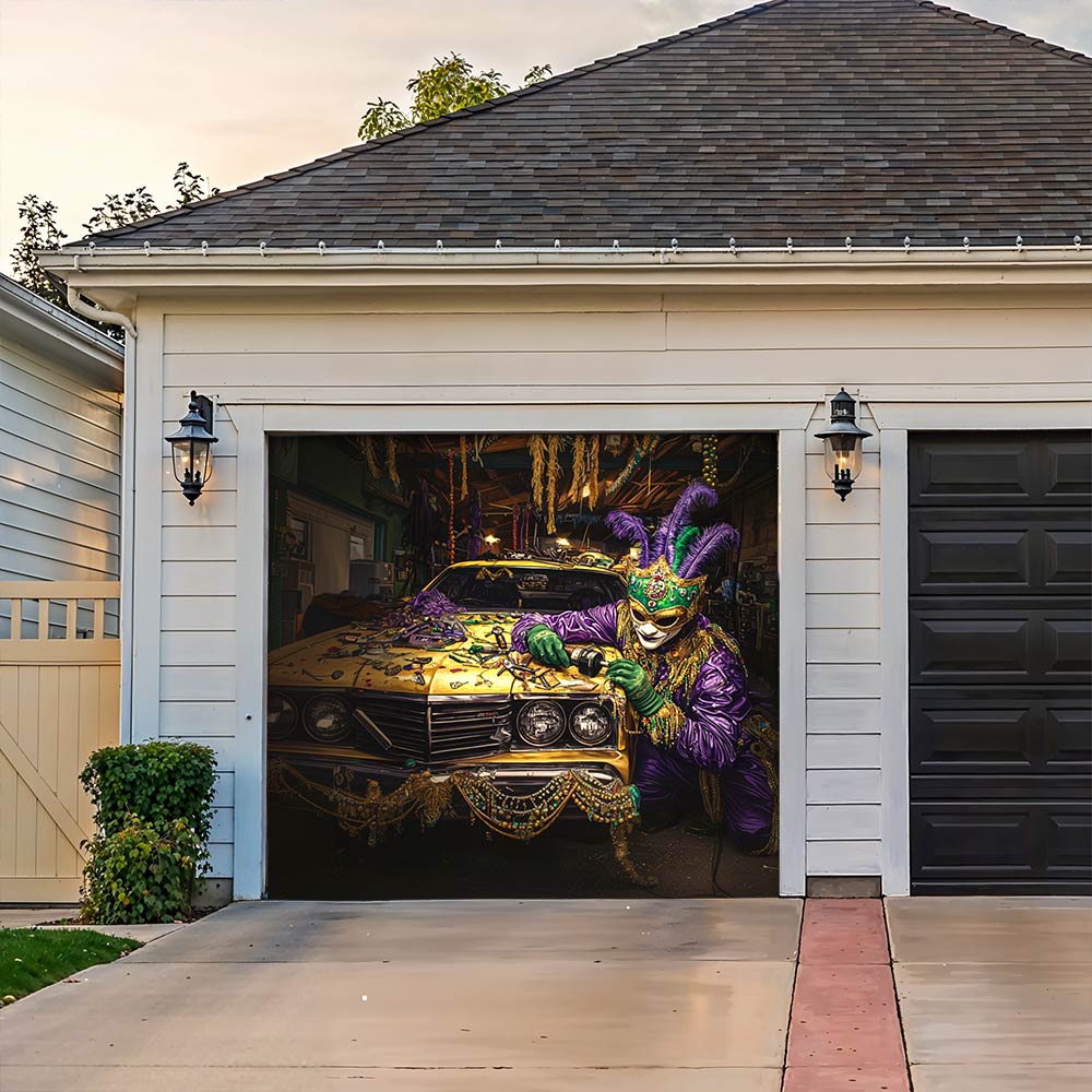 Lorva Mardi Gras Garage Door Banner Decoration Mardi Gras Auto Fix