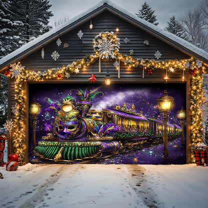 Lorva Garage Door Banner Decoration Festive Train Garage