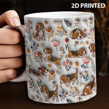 Lorva Beagle Flat Print Mug Happy Field Flowers