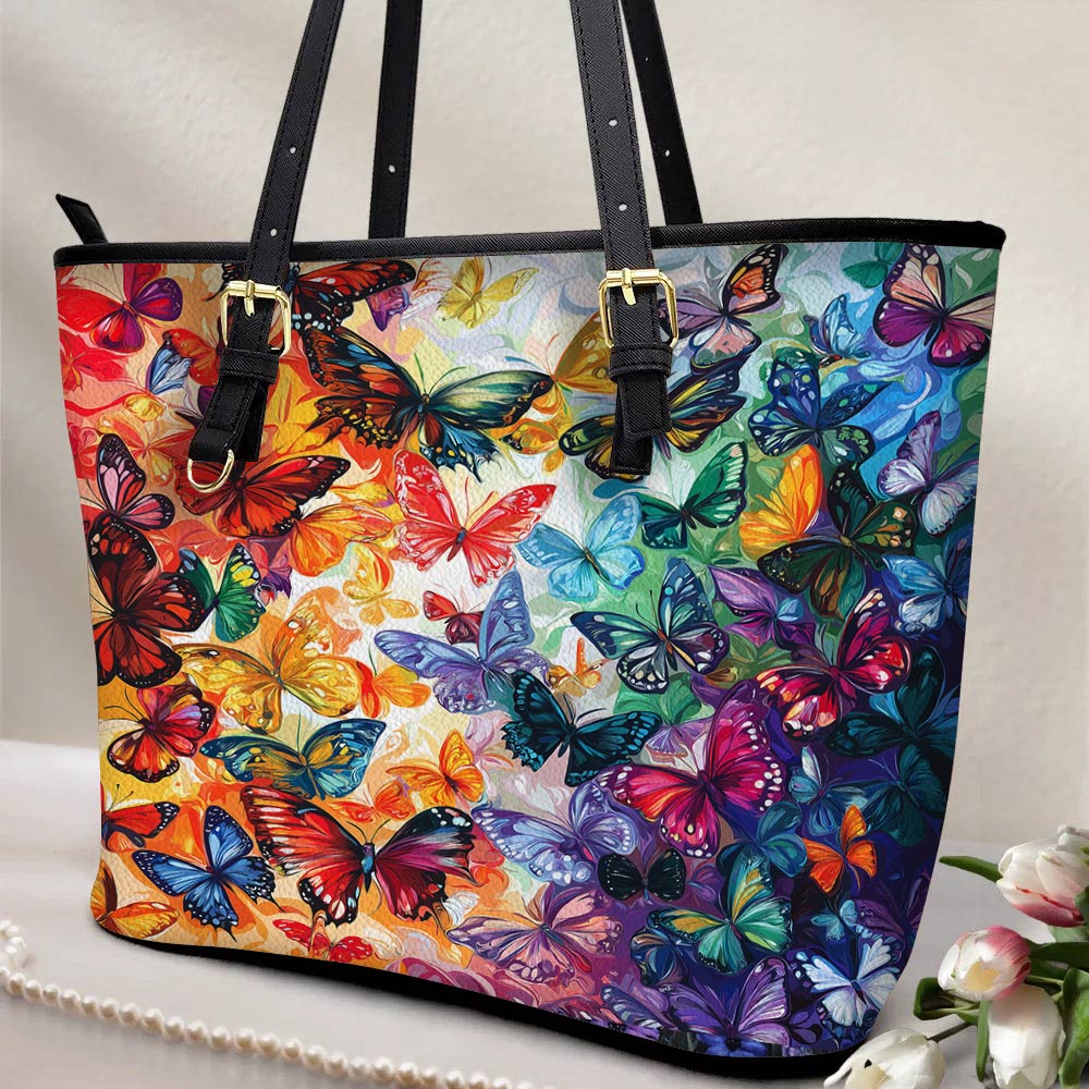 Lorva Butterfly Leather Tote Bag Rainbow Migration
