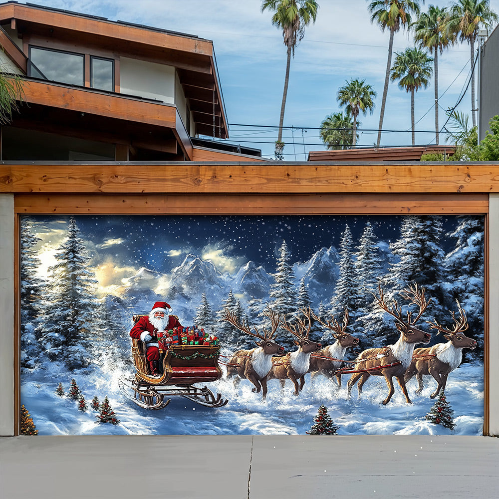 Lorva Christmas Garage Door Banner Decoration  Majestic Santa’s Christmas Reindeer Team