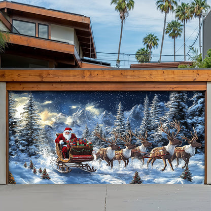 Lorva Christmas Garage Door Banner Decoration  Majestic Santa’s Christmas Reindeer Team