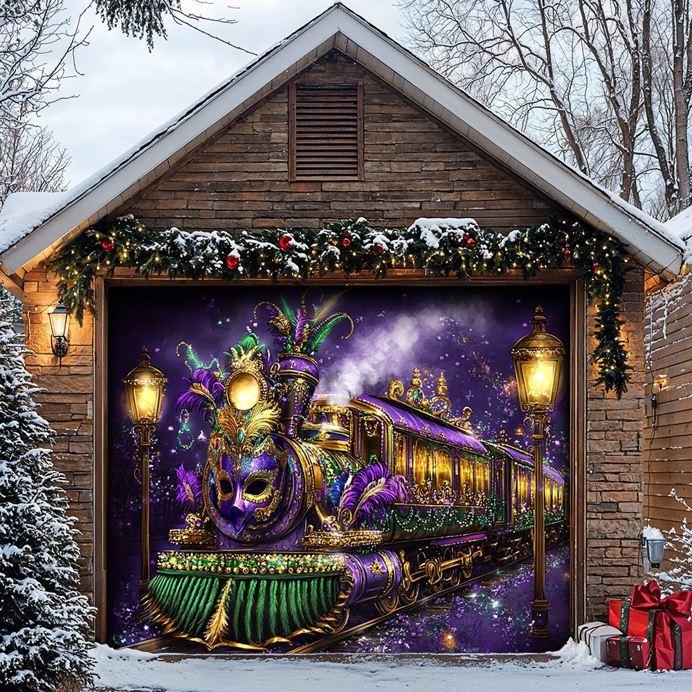 Lorva Garage Door Banner Decoration Festive Train Garage