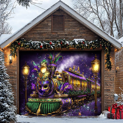 Lorva Garage Door Banner Decoration Festive Train Garage