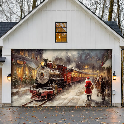 Lorva Christmas Garage Door Banner Decoration Merry Christmas Train Ride