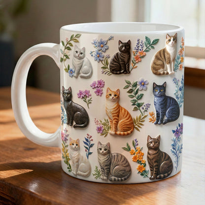 Lorva Flat Print Mug Charming Floral Cats