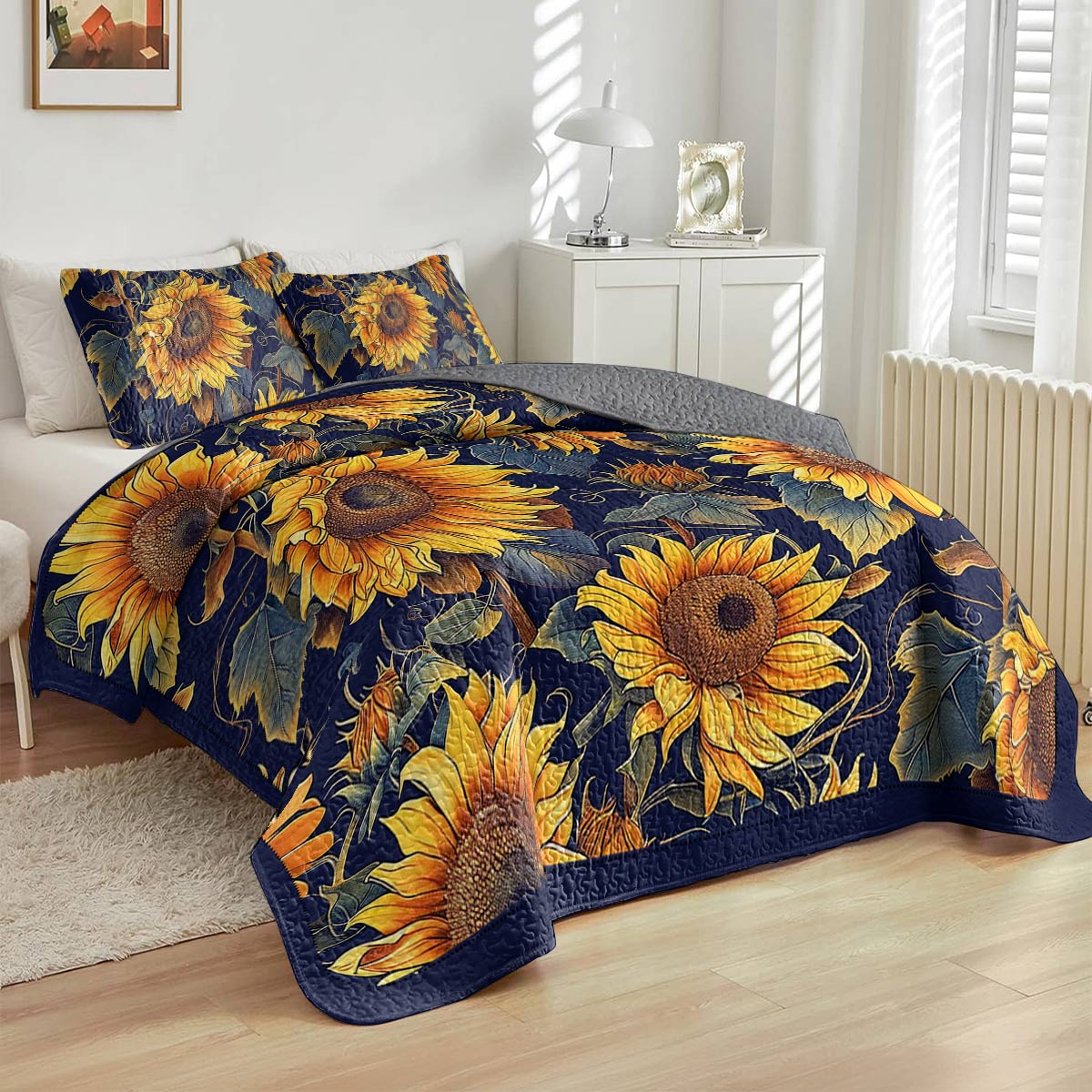 Lorva Sunflower All Season Quilt 3-Piece Set Timeless Sunflower Garden