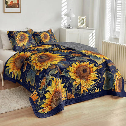 Lorva Sunflower All Season Quilt 3-Piece Set Timeless Sunflower Garden