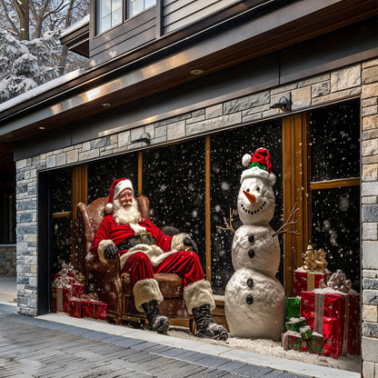Lorva Christmas Garage Door Banner Decoration Santa & Snowman Holiday At Night