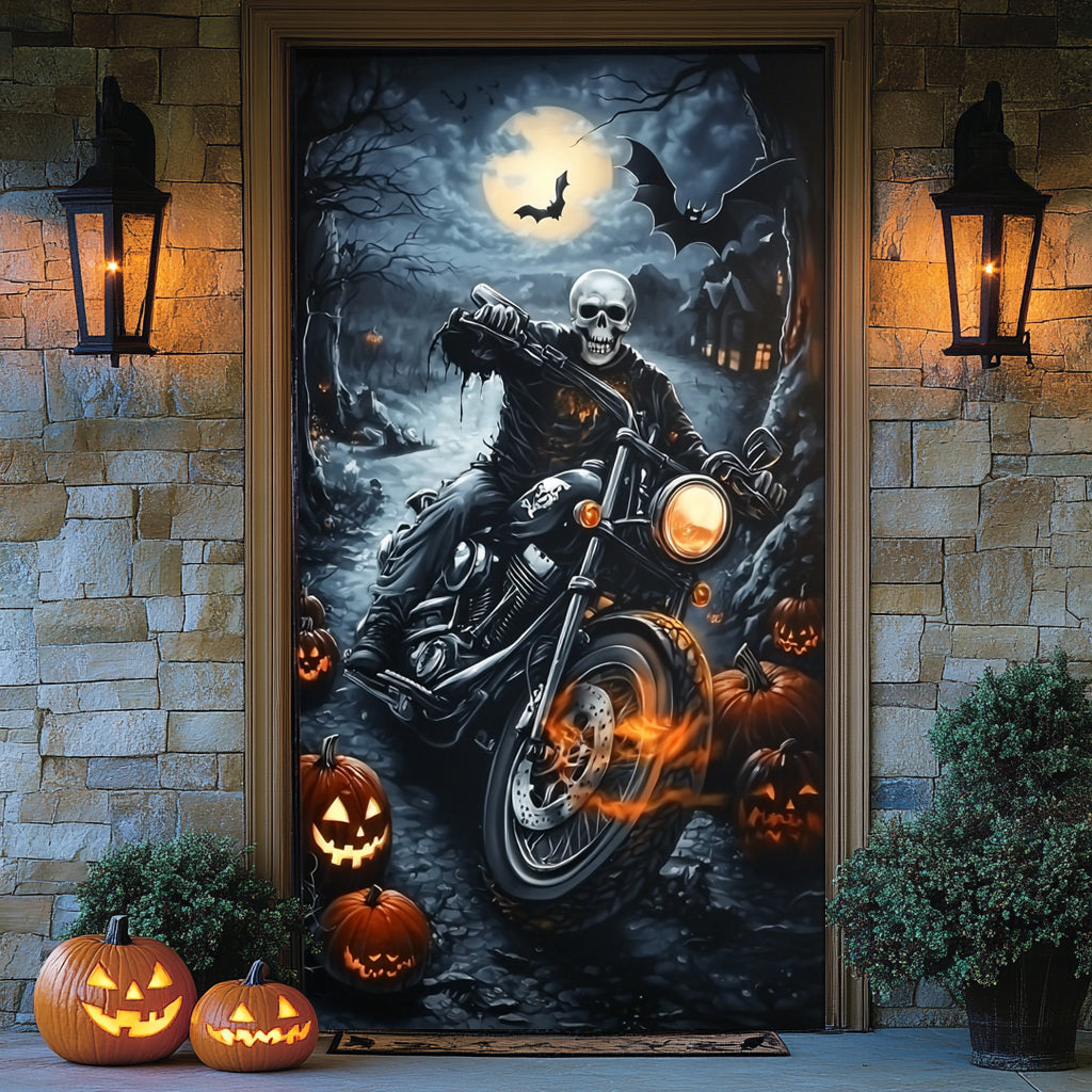 Lorva Halloween Door Cover Skeleton Biker Halloween