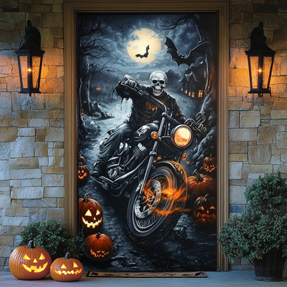 Lorva Halloween Door Cover Skeleton Biker Halloween