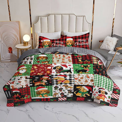 Dachshund Lorva All Season Quilt 3-Piece Set Merry Christmas