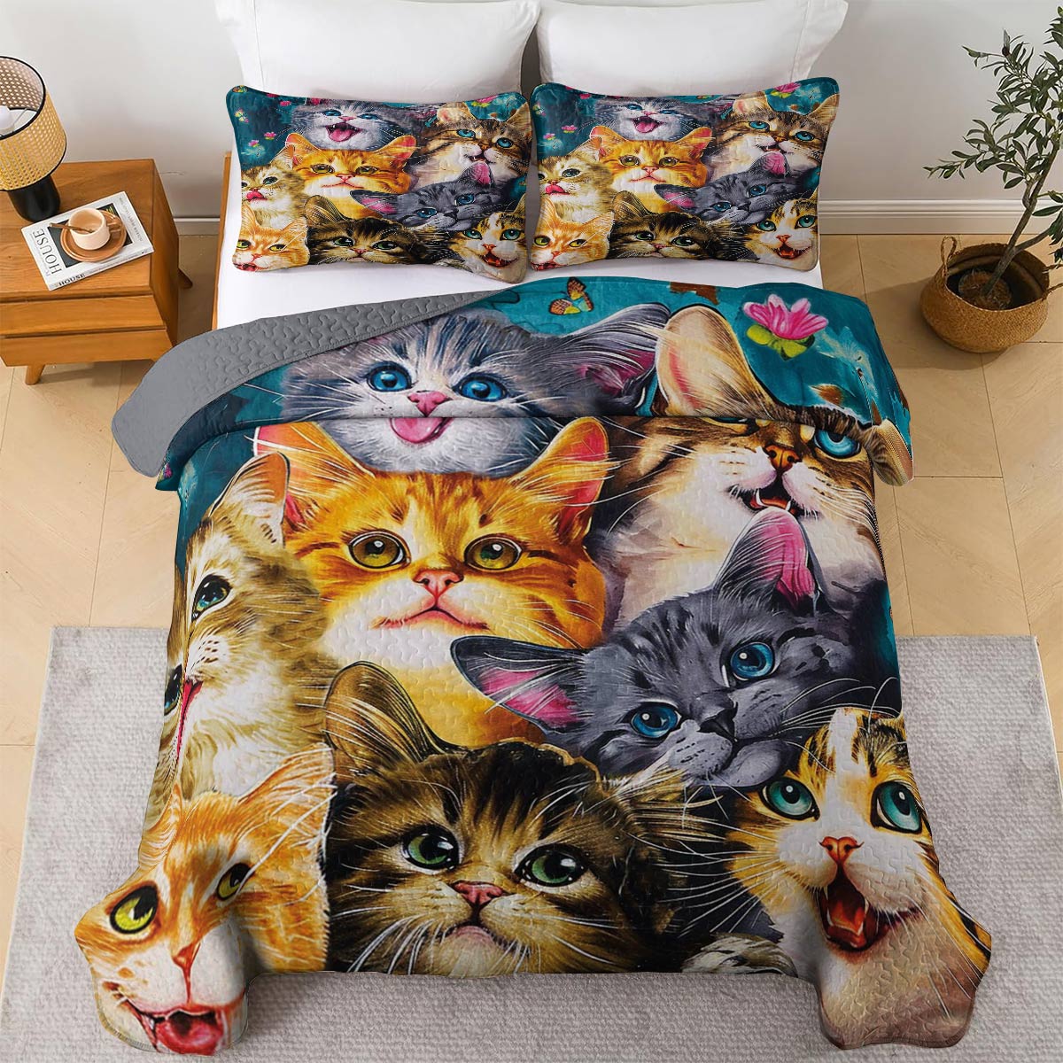 Lorva Cat All Season Quilt 3-Piece Set Playful Friends