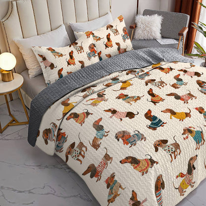 Dachshund Lorva All Season Quilt 3-Piece Set Happy Holiday