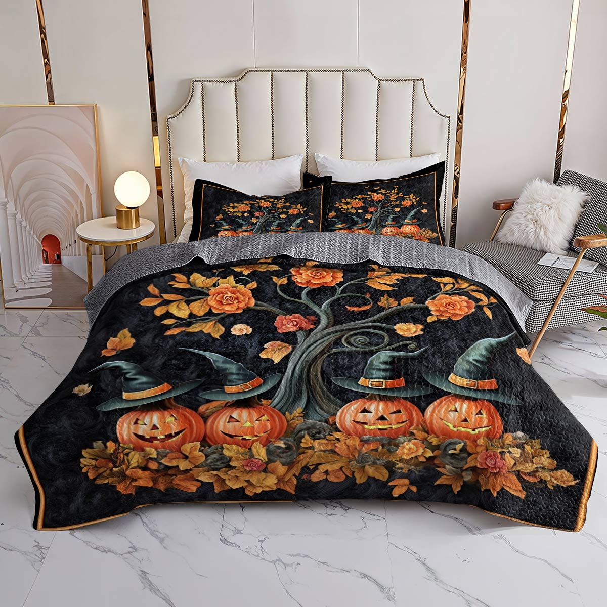 Witch Lorva All Season Quilt 3-Piece Set Pumpkin Hat Parade