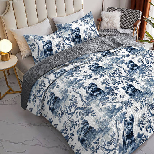 Lorva All Season Quilt 3-Piece Set Charming Floral Yorkie