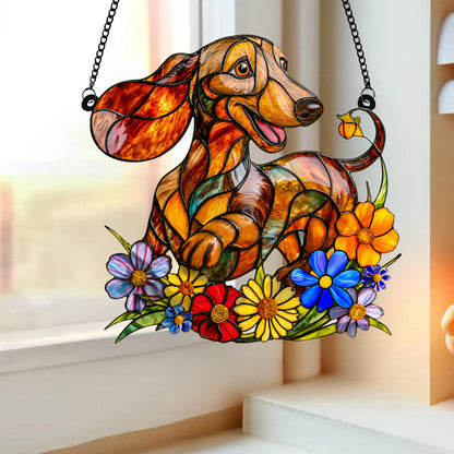 Lorva Dachshund Suncatcher Charming Floral