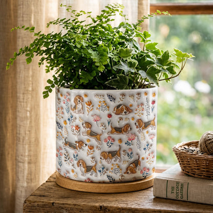 Lorva Beagle Flat Print Ceramic Plant Pot Happy Field Flowers