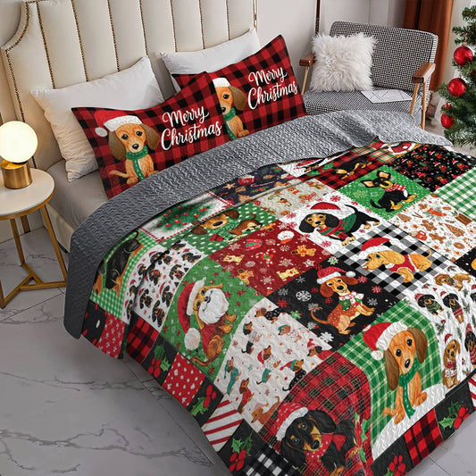 Dachshund Lorva All Season Quilt 3-Piece Set Merry Christmas