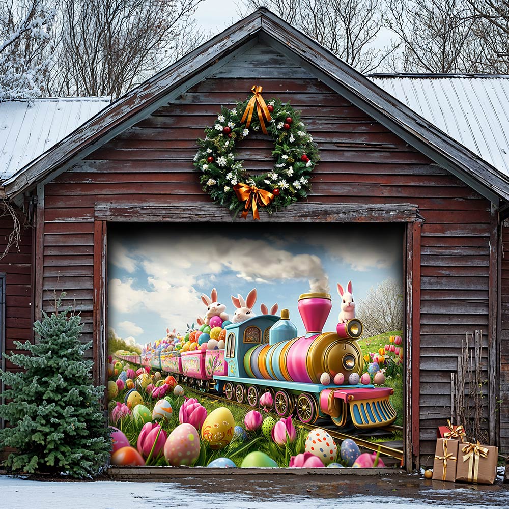 Lorva Easter Garage Door Banner Decoration The Bunny Bloom Train
